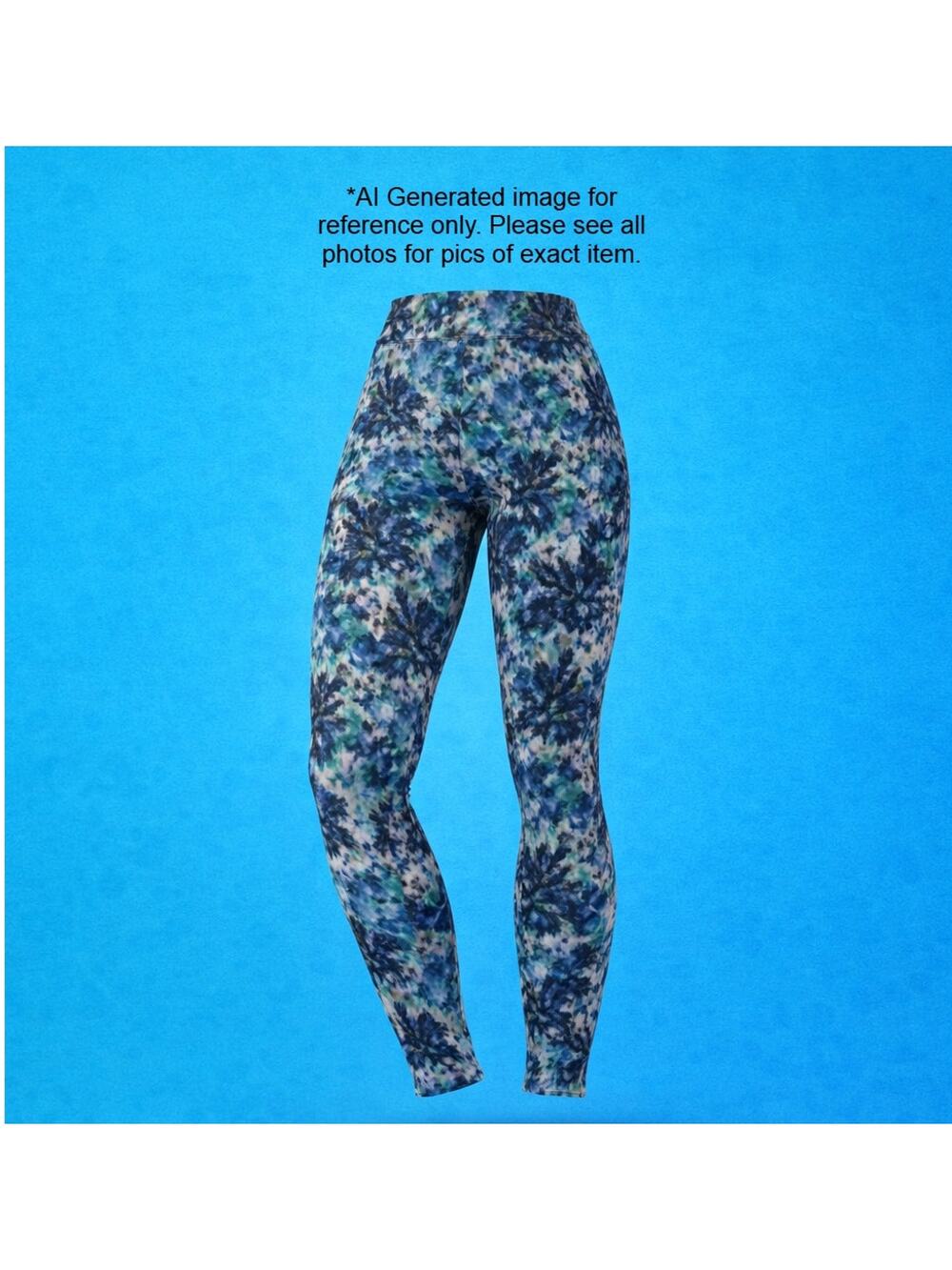 New Ladies Blue & Purple Watercolor Floral Super Soft Fashion Leggings Sz Small
